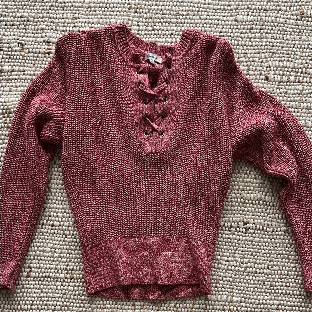 Madewell Marled Ribbed Lace-Up Sweater